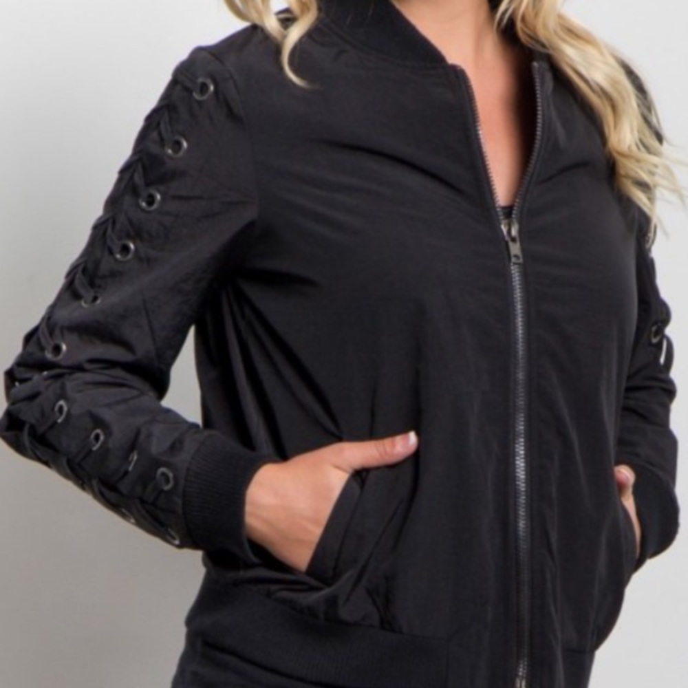 *Sale* NWT Lace up sleeve bomber jacket